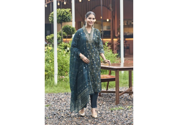 Muskan Vol 06  Premium Vetican Silk Foil Print Suit Dark Green