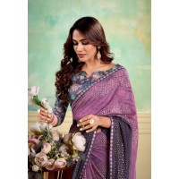 Stavan Nairobi Heavy Weightless With Embroidery Border Digital Blouse Saree Purple