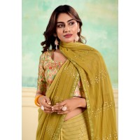 Stavan Nairobi Heavy Weightless With Embroidery Border Digital Blouse Saree Green