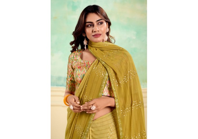 Stavan Nairobi Heavy Weightless With Embroidery Border Digital Blouse Saree Green