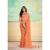 Stavan Nairobi Heavy Weightless With Embroidery Border Digital Blouse Saree Orange