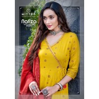 Mittoo Nafiza Rayon Slub Anarkali Suit Yellow