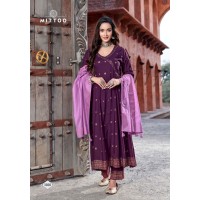 Mittoo Nafiza Rayon Slub Anarkali Suit Purple|Pink