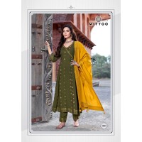 Mittoo Nafiza Rayon Slub Anarkali Suit Green|Yellow