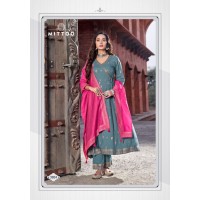 Mittoo Nafiza Rayon Slub Anarkali Suit Grey|Pink