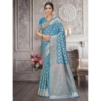 Bunawat Rajtilak Silk Saree Sky Blue