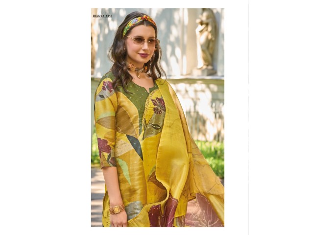 Lady Leela Rubiya Exclusive Jacquard Shimmer Digital Print Kurti Yellow