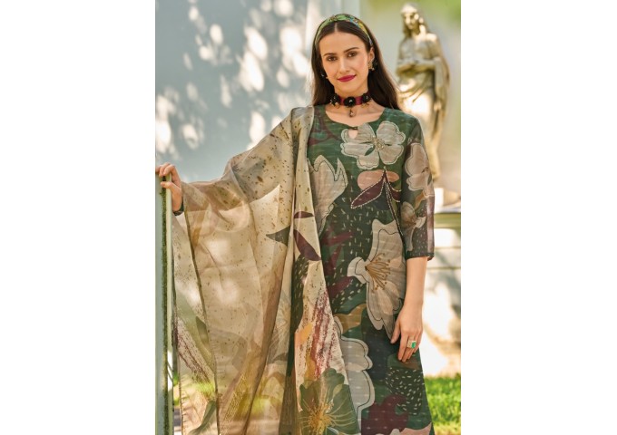 Lady Leela Rubiya Exclusive Jacquard Shimmer Digital Print Kurti Dark Green