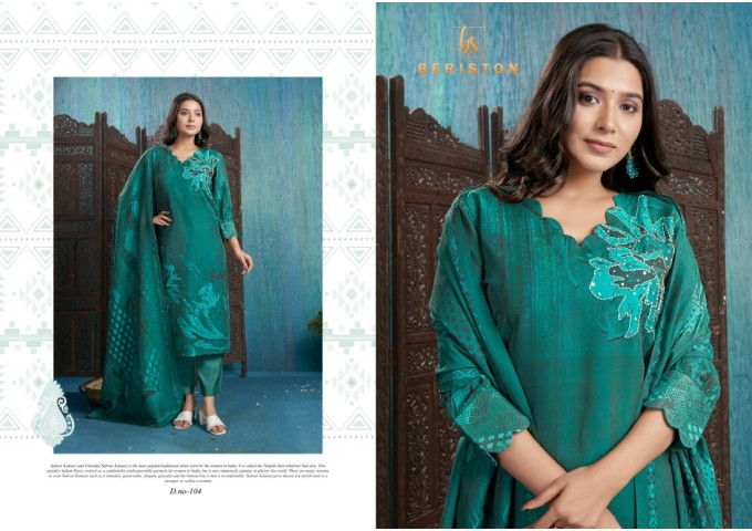 Sparkle Pure Viscose Silk Digital Print Suit Green