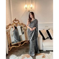 Super Hit Bollywood Blockbuster Sequins Design Georgette Saree Black