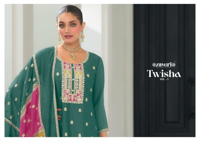 Twisha Vol-03 Heavy Chinon with  Embroidery Work Green