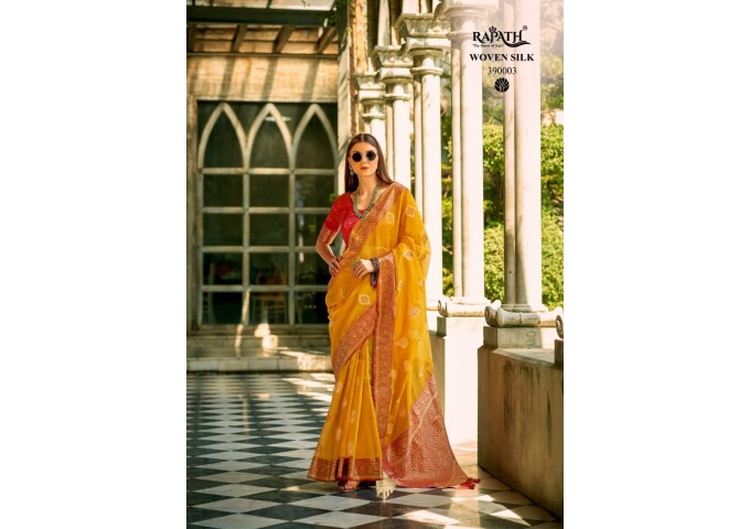 RajPath Fabric Zil-Mil Silk Saree Yellow