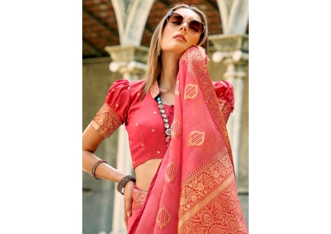 RajPath Fabric Zil-Mil Silk Saree Pink