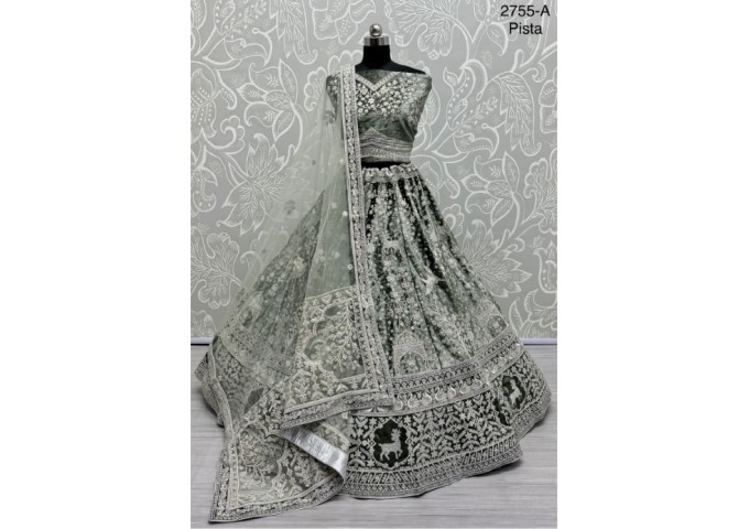 Beautiful Box Pallu Dupatta combine Pista Bridal Velvet Lehenga Choli 