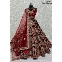 Spectacular Full Flared Lehenga choli  with Double dupatta  Bridal Velvet Lehenga Choli Red Maroon