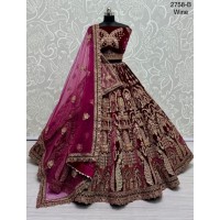 Spectacular Full Flared Lehenga choli  with Double dupatta  Bridal Velvet Lehenga Choli Wine