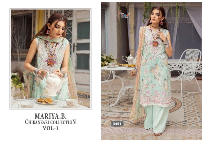 MARIYA B CHIKANKARI COLLECTION VOL-01 SKY BLUE|MULTI COLOR