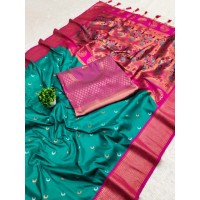 Chandrakore Paithani Soft Pethani Silk Saree  Red|Green|Pink