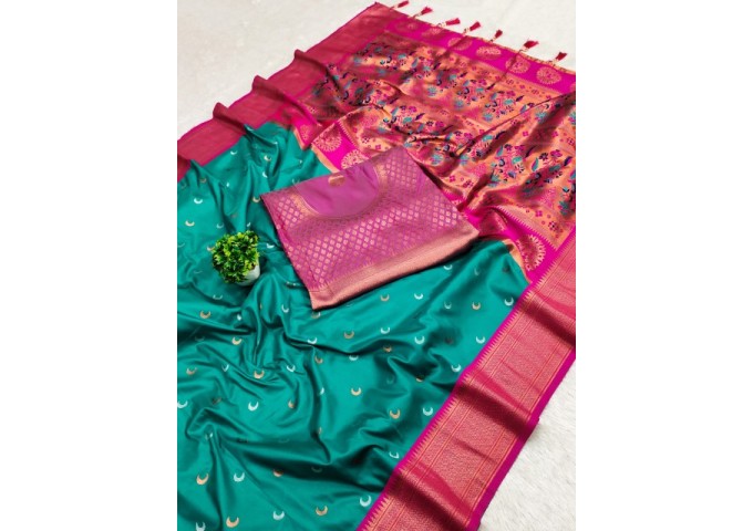 Chandrakore Paithani Soft Pethani Silk Saree  Red|Green|Pink