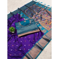 Chandrakore Paithani Soft Pethani Silk Saree Navy Blue