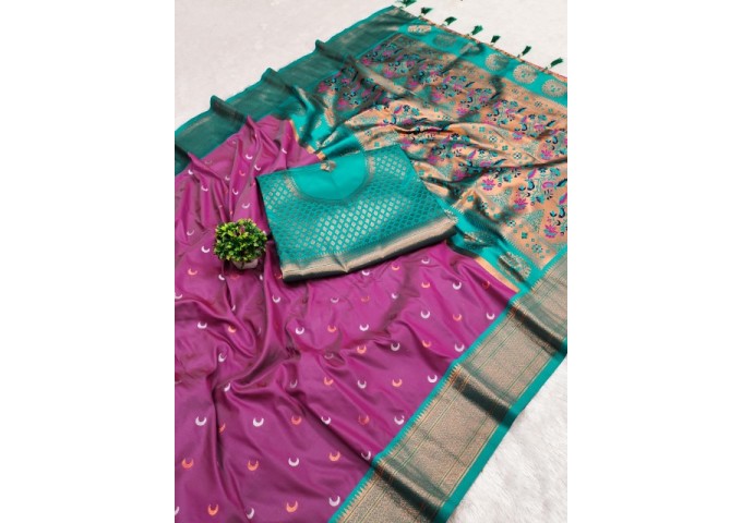 Chandrakore Paithani Soft Pethani Silk Saree Purple