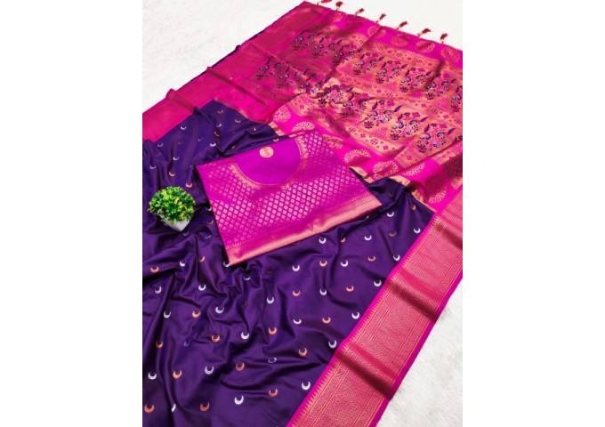 Chandrakore Paithani Soft Pethani Silk Saree BLue|Pink