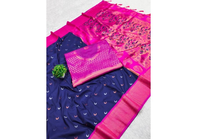 Chandrakore Paithani Soft Pethani Silk Saree  Pink|Blue 2