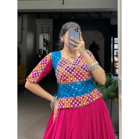 Navratri Collection 2024 Khammkar Gamthi Craft with a Modern Design Touch Lehenga Blue|Pink