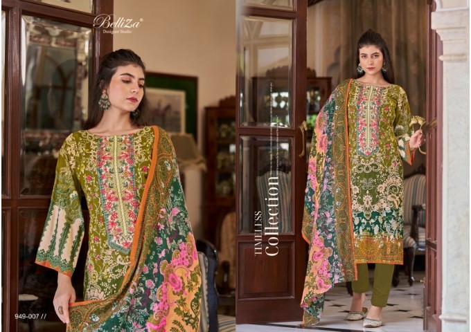 Naira Vol 67 By Belliza Suit With Pure Mal Mal Cotton Dupatta Mehandi Green | Multi Color