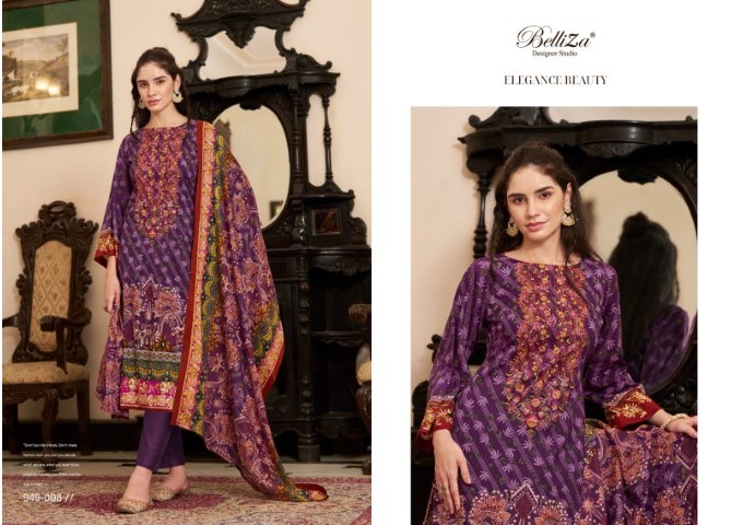 Naira Vol 67 By Belliza Suit With Pure Mal Mal Cotton Dupatta Mehandi Purple| Multi Color