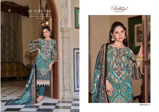 Naira Vol 67 By Belliza Suit With Pure Mal Mal Cotton Dupatta Green | Multi Color