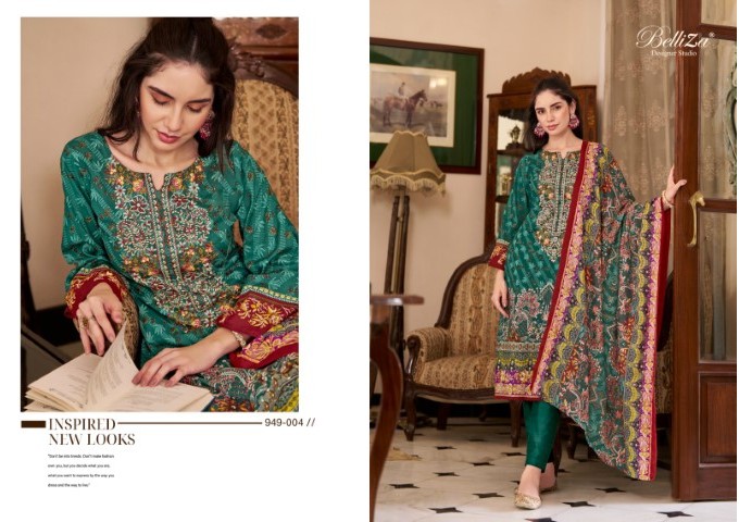 Naira Vol 67 By Belliza Suit With Pure Mal Mal Cotton Dupatta Green | Multi Color 2