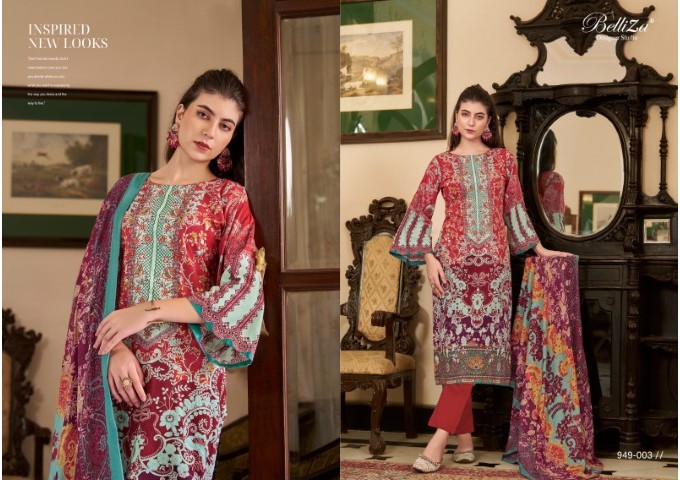 Naira Vol 67 By Belliza Suit With Pure Mal Mal Cotton Dupatta Red| Multi Color