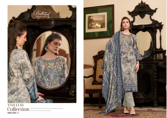 Naira Vol 67 By Belliza Suit With Pure Mal Mal Cotton Dupatta Grey | Multi Color