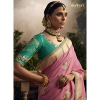 Kimora Radha Rani Pure Dola Silk with Fancy Based Fabric Saree Pink