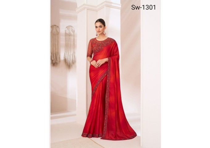 Sandalwood 13th Edition Soft Satin Silk , Fancy Fabric and Bangalori Silk Blouse Saree 1301