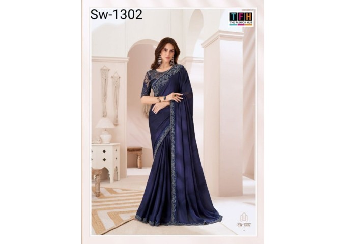 Sandalwood 13th Edition Soft Satin Silk , Fancy Fabric and Bangalori Silk Blouse Saree 1302