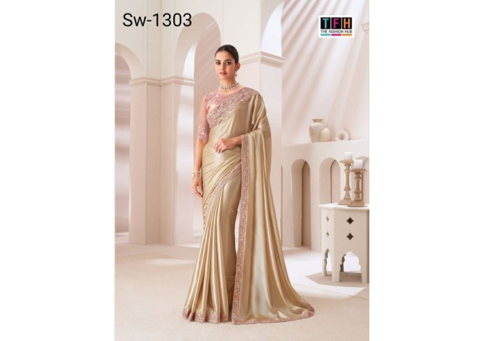 Sandalwood 13th Edition Soft Satin Silk , Fancy Fabric and Bangalori Silk Blouse Saree 1303