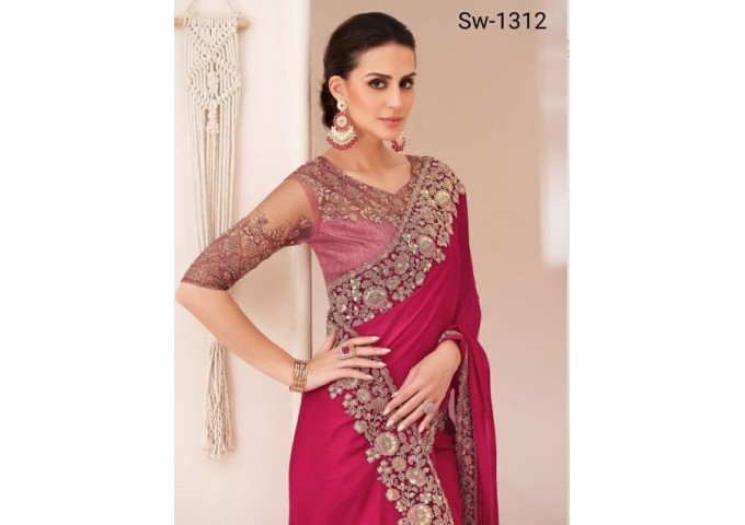 Sandalwood 13th Edition Soft Satin Silk , Fancy Fabric and Bangalori Silk Blouse Saree 1312