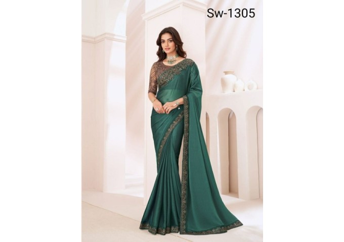 Sandalwood 13th Edition Soft Satin Silk , Fancy Fabric and Bangalori Silk Blouse Saree 1305