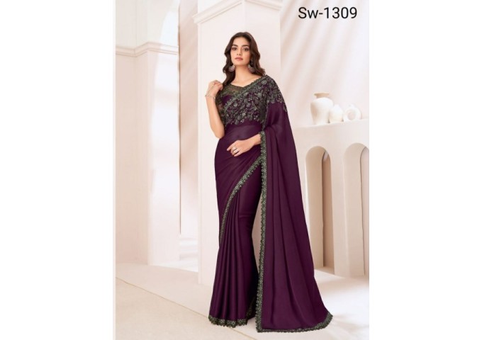 Sandalwood 13th Edition Soft Satin Silk , Fancy Fabric and Bangalori Silk Blouse Saree 1309