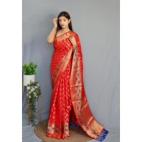 Soft Kanjivaram Silk Saree With Zari Weaving Red