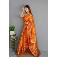 Soft Kanjivaram Silk Saree With Zari Weaving Orange