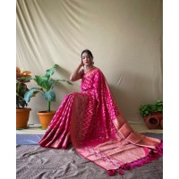 Soft Kanjivaram Silk Saree With Zari Weaving Pink