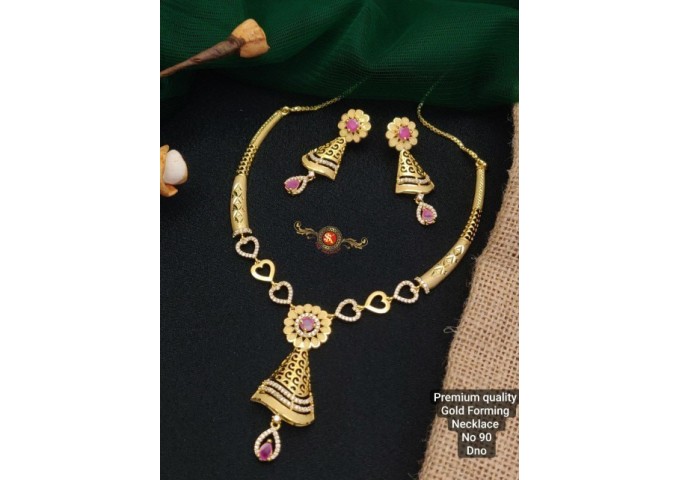 Gold Plated One Necklace With Earring